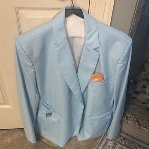 Sky Blue Men's Blazer with Pocket Square